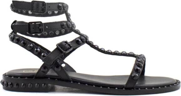 Ash Modieuze Leren Platte Sandalen voor Dames Zwart Dames