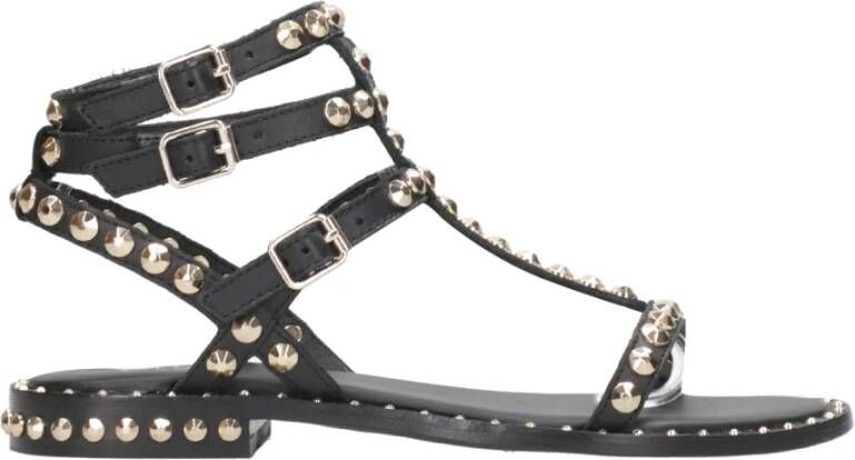 Ash Play Zwarte Leren Platte Sandalen Zwart Dames