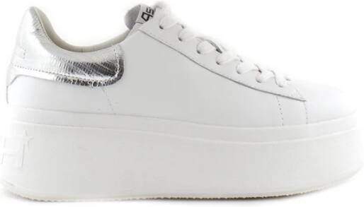 Ash Witte leren damessneakers met zilveren hiel detail White Dames