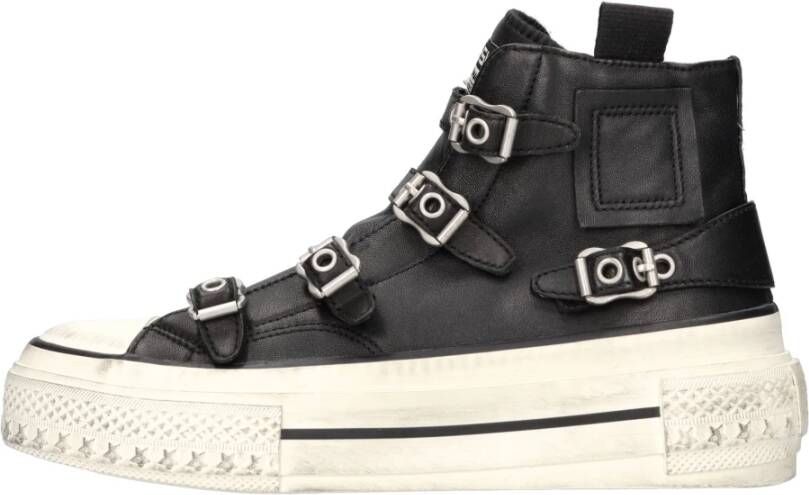 Ash Zwarte leren hoge sneakers met verstelbare gespen Black Dames