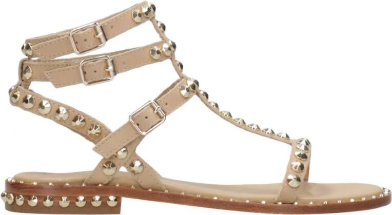 Ash Studded Leren Platte Sandalen Beige Dames