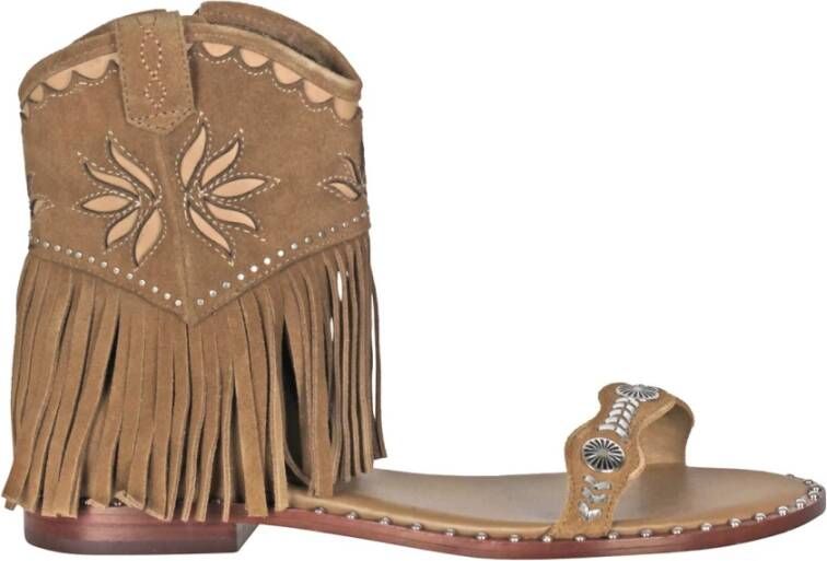 Ash Studded Suede Fringe Sandalen Brown Dames