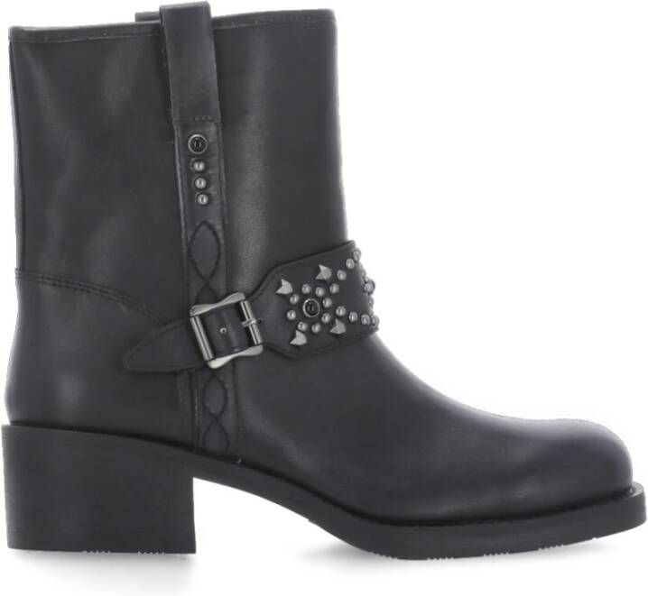 Ash Studded Zwarte Leren Enkellaarzen Black Dames