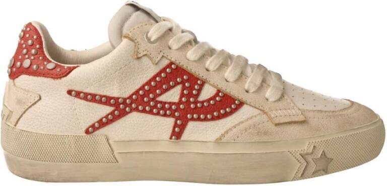 Ash Wit-rode leren sneakers met studs Beige Dames