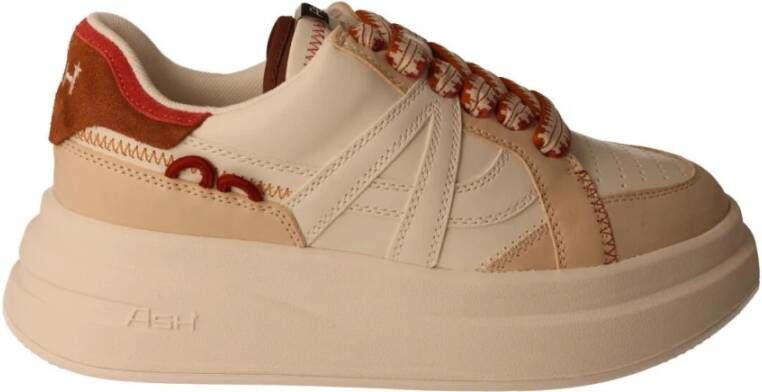 Ash Witte Beige Leren Sneaker met Dubbele Tong White Dames