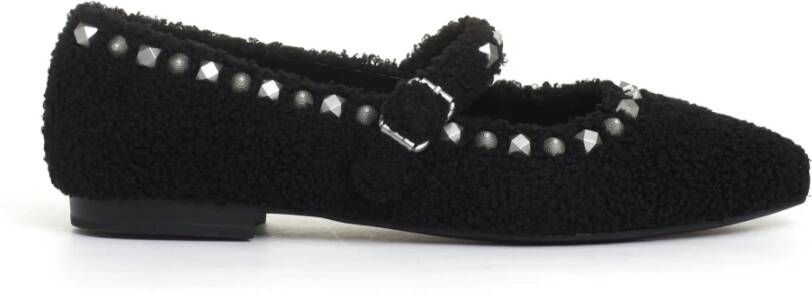 Ash Zwarte Ecofur Ballerina met Bandje en Studs Black Dames