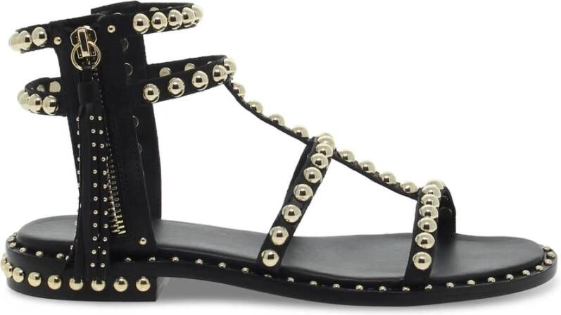 Ash Zwarte en Gouden Leren Platte Sandalen voor Vrouwen Zwart Dames