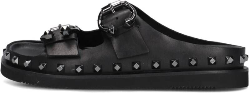 Ash Zwarte Leren Slippers met Studs Black Dames