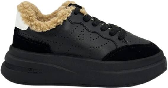 Ash Zwarte leren sneaker met bontvoering Black Dames