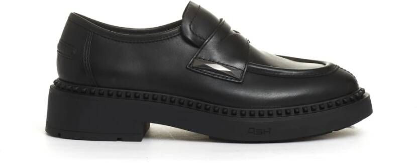 Ash Zwarte leren studs mocassin schoen Black Dames