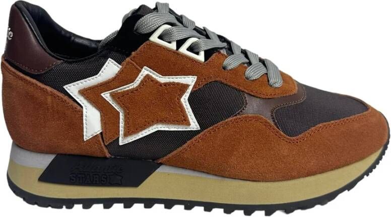 Atlantic stars Bruine canvas lage sneaker met donkeroranje suède details Brown Heren