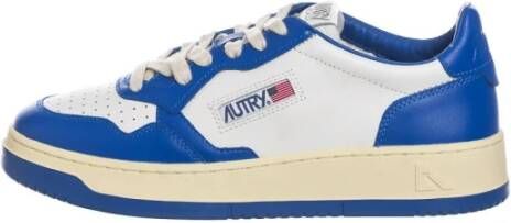 Autry Lage Leren Sneakers in Vintage Stijl Prins Blauw Multicolor