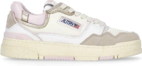 Autry Ivoor Leren Sneakers met Roze Details Beige Dames