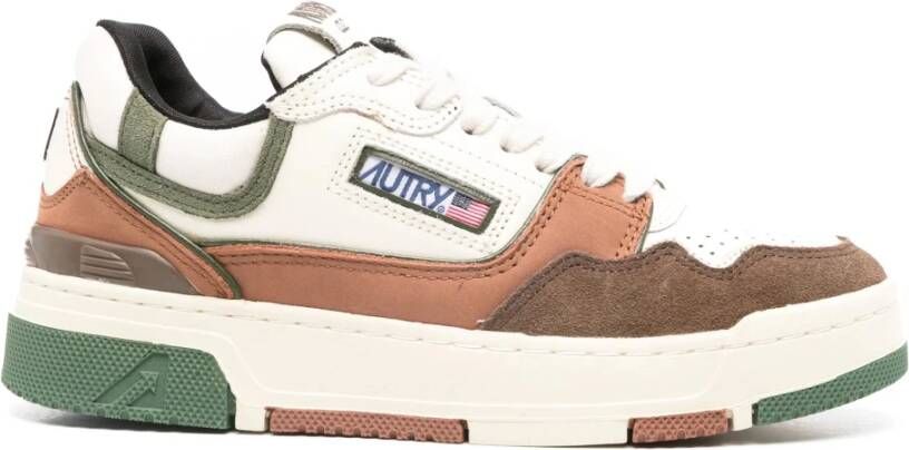 Autry Kleur-Blok Leren Sneaker met Suède Details Brown Dames