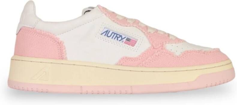 Autry Lage leren canvas schoenen in wit Pink Dames