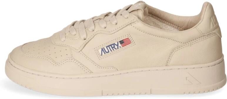 Autry Lage Leren Sneaker met Gestikte Meerlagige Inzetstukken Beige Heren