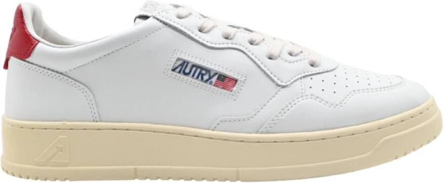 Autry Lage Man Leren Sneakers Wit Rood White Heren