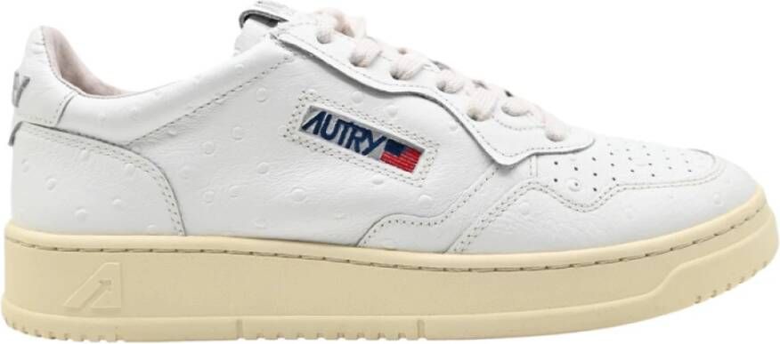 Autry Lage Man Struisvogel Leren Sneakers Wit White Heren