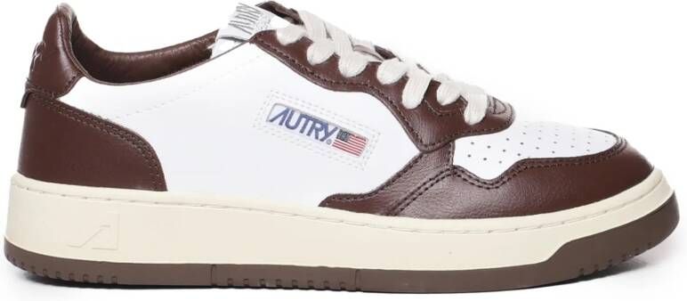 Autry Leren Color Block Sneakers Wit Bruin Brown Heren