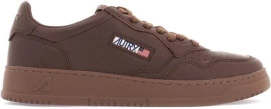 Autry Leren lage sneakers met logo-details Brown Heren