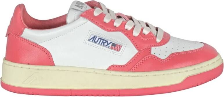 Autry Leren sneakers met geborduurd logo Pink Dames