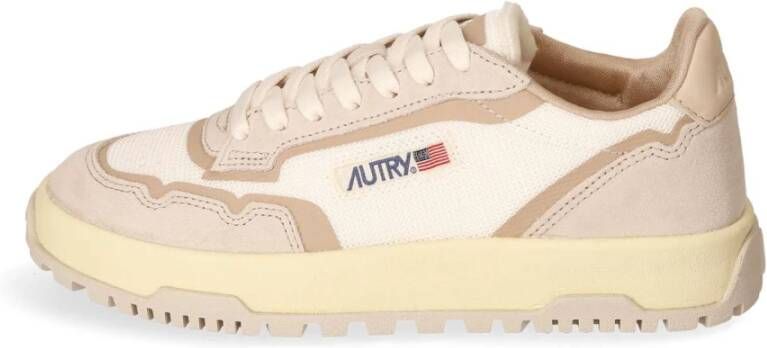 Autry Mesh en Suède Lage Sneaker Beige Dames