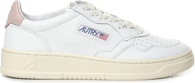 Autry Metallic Detail Leren Sneakers in Wit Goud White Dames