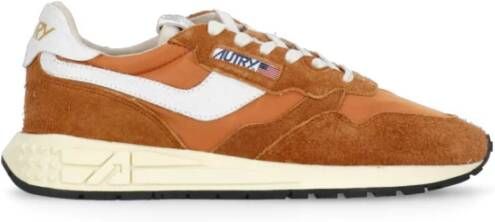 Autry Oranje Leren Sneakers Ronde Neus Orange Heren