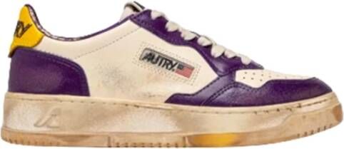 Autry Vintage Witte Sneakers Geel Paarse Rand Purple Heren