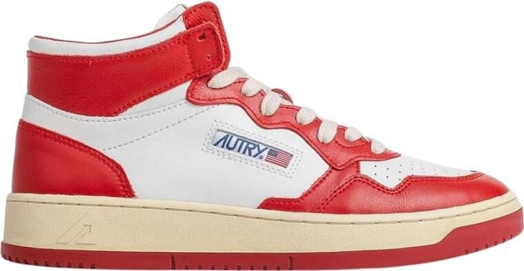 Autry Witte en Rode Leren Sneakers Wit Heren