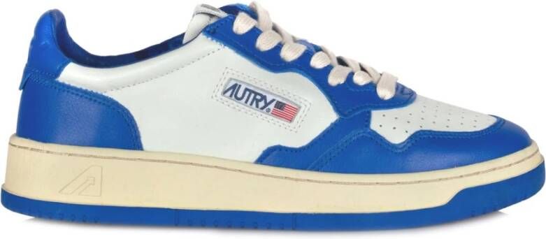 Autry Lage Leren Sneakers in Vintage Stijl Prins Blauw Multicolor