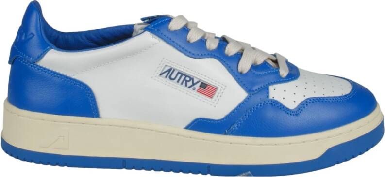 Autry Lage Leren Sneakers in Vintage Stijl Prins Blauw Multicolor