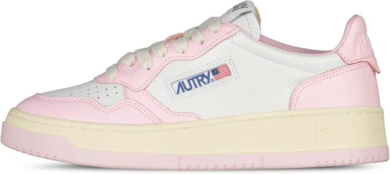 Autry Witte en Roze Lage Leren Sneakers Witte Roze Leren Sneakers voor Dames Multicolor White Dames