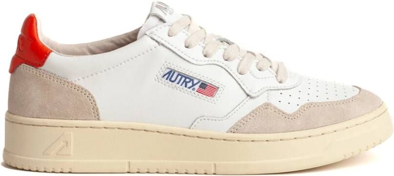 Autry Vintage Stijl Lage Sneakers in Wit en Oranje Leer White Heren