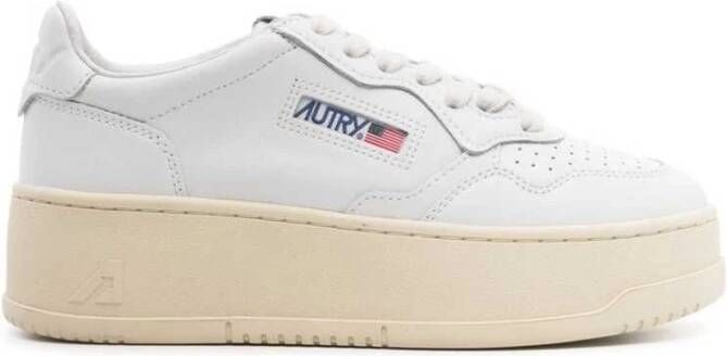 Autry Witte Leren Sneakers Geborduurd Logo White Dames