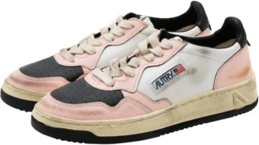 Autry Vintage Lage Leren Sneakers in Wit Zwart Roze Multicolor Dames