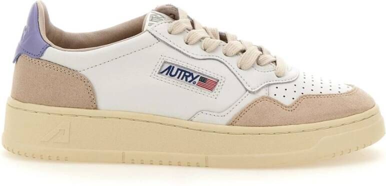 Autry Vintage Lage Leren Suède Sneakers Wit Lavendel White Dames