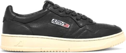 Autry Zwarte Leren Sneakers Ronde Neus Vetersluiting Black Heren