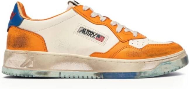 Autry Versleten Oranje en Witte Sneakers met Blauwe Hiel Multicolor Heren