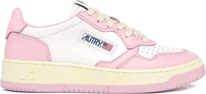 Autry Witte en Roze Lage Leren Sneakers Witte Roze Leren Sneakers voor Dames Multicolor White Dames