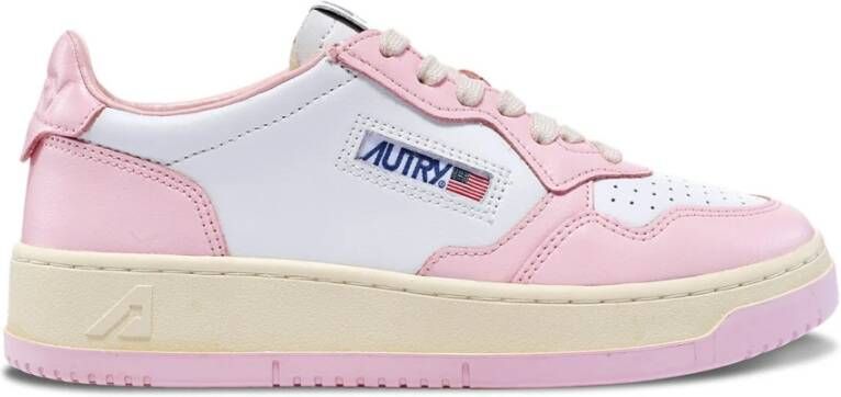 Autry Witte en Roze Lage Leren Sneakers Witte Roze Leren Sneakers voor Dames Multicolor White Dames