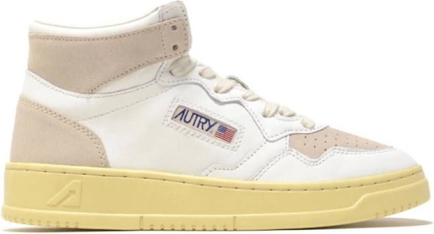 Autry Vintage-ge?nspireerde leren hoge sneakers Yellow Dames