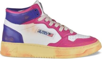 Autry Vintage Hoge Sneakers in Wit Paars en Roze Leer Multicolor Dames