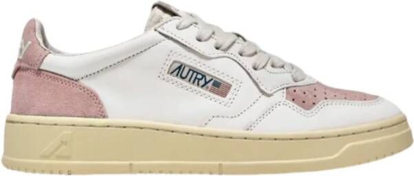 Autry Vintage Lage Leren Suede Sneakers Wit Koraal Multicolor