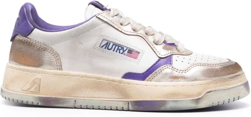 Autry Vintage Lage Sneakers in Wit en Paars White Dames