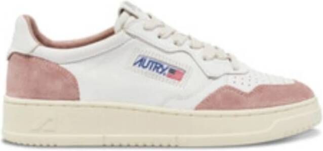 Autry Witte Leren Sneakers met Roze Suède Multicolor Dames