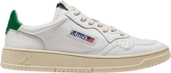 Autry Vintage Witleren Sneakers met Groene Inzet White Dames