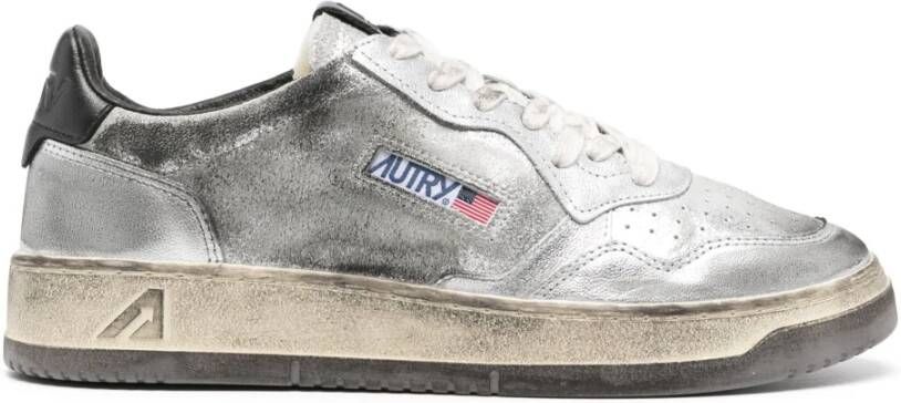 Autry Vintage Zilveren Leren Sneakers Gray Heren