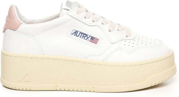 Autry Wit Roze Leren Sneakers Beige Dames