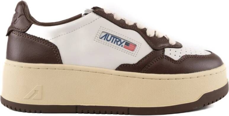 Autry Wit Kastanje Leren Platform Sneakers Brown Dames